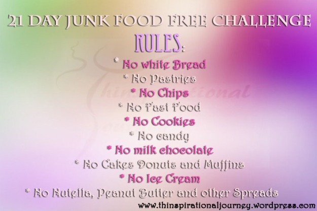 21 junk food free Challenge thinspirational Journey 